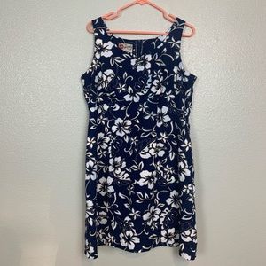 Hilo Hattie Navy Sleeveless Hawaiian Print Dress